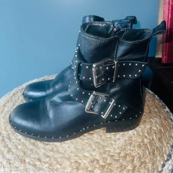 Charles David Leather Studded Moto Boots - Picture 1 of 11